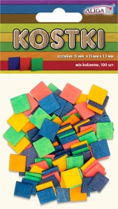 Kostki drewniane kolorowe 100 sztuk 15x15x1,3 mm, Aliga