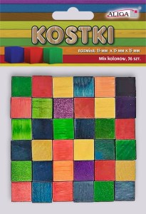 Kostki drewniane kolorowe 36 sztuk 15x15x15 mm, Aliga