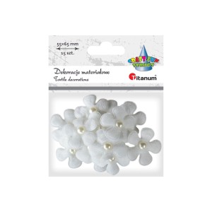 Aplikacje materiałowe Białe kwiatki z perełką op. 15 sztuk, Craft Fun