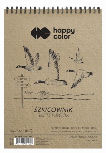 Szkicownik na spirali A5 80 kartek biały 90g Ptaki, Happy Color