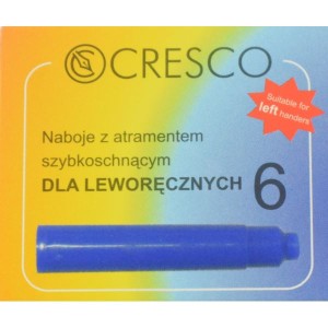 Naboje atramentowe szybkoschnące dla leworęcznych niebieskie. 6 szt., Cresco