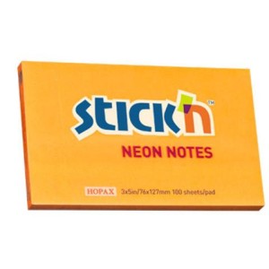 Karteczki samoprzylepne Notes neon pomarańczowy 127x76 mm 100 kart., Stick'n