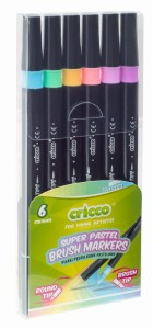 Pisaki dwustronne pędzelkowe pastelowe 6 kolorów, Cricco