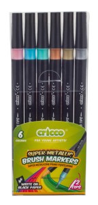 Pisaki dwustronne pędzelkowe metaliczne 6 kolorów, Cricco