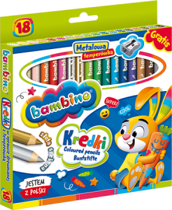 Kredki ołówkowe BAMBINO Jumbo 18 kolorów z temperówką
