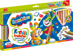 Kredki szkolne Bambino Grube Trójkątne 24 kolory Jumbo + temperówka
