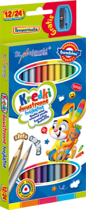 Kredki szkolne Bambino trójkątne dwustronne 12=24 kolory + temperówka, St.Majewski