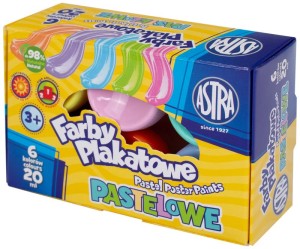 Farby plakatowe pastelowe 6 kolorów x 20 ml, Astra