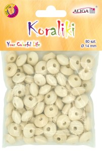 Koraliki drewniane płaskie 14 mm 80 sztuk, Aliga