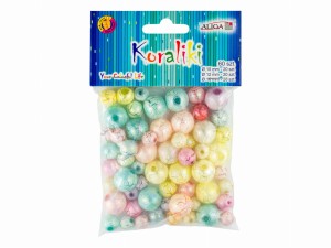 Koraliki kolorowe Crackle 60 sztuk mix wzorów i rozmiarów, Aliga