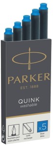 Naboje atramentowe niebieskie zmywalne 5 sztuk, Parker