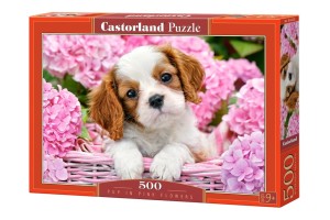 Puzzle 500 elementów Szczeniak w różowych kwiatach, Castorland