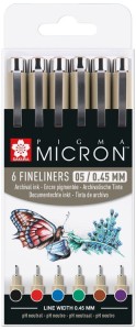 Cienkopisy Sakura Micron Pigma 6 kolorów 0,45 Kolory Podstawowe