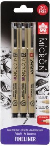Cienkopisy Sakura Micron Pigma 3 sztuki 01-05-Brush