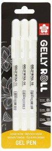 Długopisy Sakura Gelly Roll białe komplet 3 sztuk  0,3, 0,4, 0,5 mm Żelowe