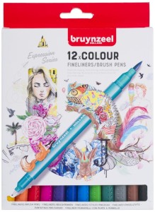 Cienkopisy dwustronne pędzelkowe 12 kolorów Brushpen 2w1, Bruynzeel