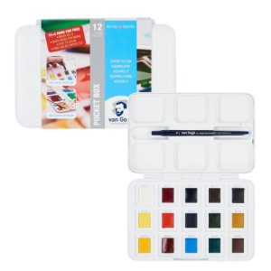 Farby akwarelowe w kostkach Van Gogh zestaw 12 x 1/2 kostki + 3 Gratis w plastikowej kasetce, Talens