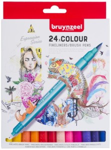 Cienkopisy dwustronne pędzelkowe 24 kolory Brushpen 2w1, Bruynzeel