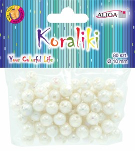 Koraliki plastikowe opalizujące perłowe 10 mm 80 sztuk, Aliga