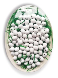Jajka styropianowe białe nakrapiane 1,5 x 1,8 cm 100 sztuk, Aliga