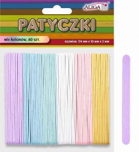 Patyczki drewniane pastelowe 60 sztuk  14 x 1 cm x2 mm, Aliga