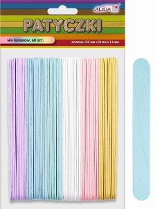 Patyczki drewniane pastelowe 60 sztuk 15 x 1,8 cm x 1,6 mm, Aliga