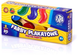 Farby szkolne plakatowe zestaw 8 kolorów x 20 ml, Astra