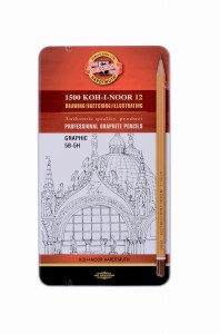 Ołówki do szkicowania zestaw zestaw 12 sztuk Graphic 5B - 5H 1500 w metalowym pudełku Koh i Noor