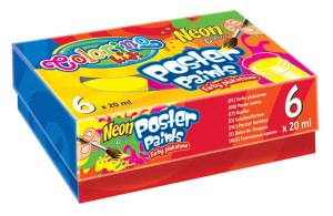 Farby szkolne plakatowe zestaw 6 kolorów x 20 ml Neonowe, Colorino