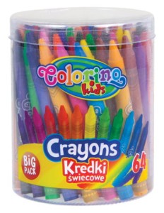 Kredki świecowe duże opakowanie 64 sztuki w wiaderku Colorino