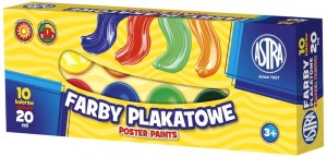 Farby szkolne plakatowe zestaw 10 kolorów x 20 ml, Astra