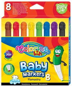 Flamastry zmywalne Baby zestaw 8 kolorów Główki Colorino kids