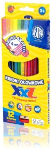 Kredki ołówkowe zestaw 12 kolorów z grubym grafitem 4 mm Astra