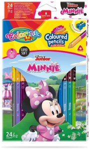 Kredki ołówkowe dwustronne Disney Minnie 12 sztuk 24 kolory trójkątne Colorino