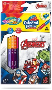Kredki ołówkowe dwustronne Disney Avengers 12 sztuk 24 kolory trójkątne Colorino