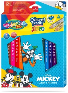 Kredki ołówkowe grube Disney Mickey 12+1 kolorów trójkątne Jumbo Colorino