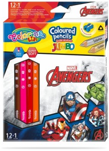 Kredki ołówkowe grube Disney Avengers 12+1 kolorów trójkątne Jumbo Colorino