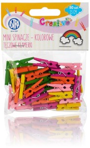 Klamerki drewniane spinacze kolorowe 2,5 cm 50 sztuk, Astra Creativo