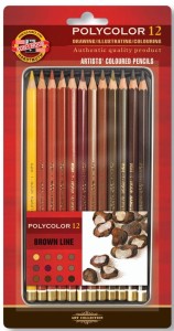 Kredki ołówkowe Polycolor linia brązy 12 kolorów w metalowym pudełku Koh i Noor