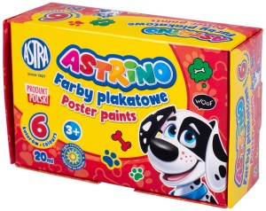 Farby szkolne plakatowe zestaw 6 kolorów x 20 ml Astrino, Astra