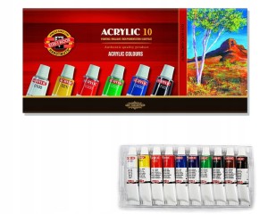 Farby akrylowe zestaw 10 kolorów x 16 ml, Koh i Noor