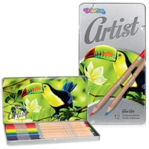 Kredki ołówkowe w metalowym pudełku 12 kolorów okrągłe Colorino Artist