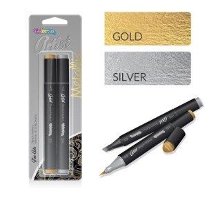 Marker dwustronny zestaw Złoty + Srebrny Colorino Artist