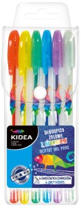 Długopisy żelowe brokatowe zestaw 6 kolorów Kidea