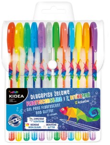 Długopisy żelowe kolorowe zestaw 12 kolorów Kidea