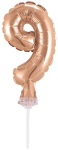 Balon foliowy Cyfra 9 na patyczku różowo-złota 13 cm, GoDan