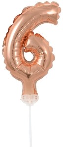 Balon foliowy Cyfra 6 na patyczku różowo-złota 13 cm, GoDan