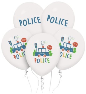 Balony białe Policja 30 cm 5 sztuk, GoDan