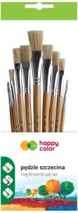 Pędzle szkolne płaskie zestaw 9 sztuk szczecinowe, Happy Color