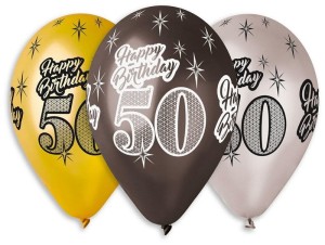 Balony Happy Birthday 50 metaliczne 6 sztuk 30 cm, GoDan
